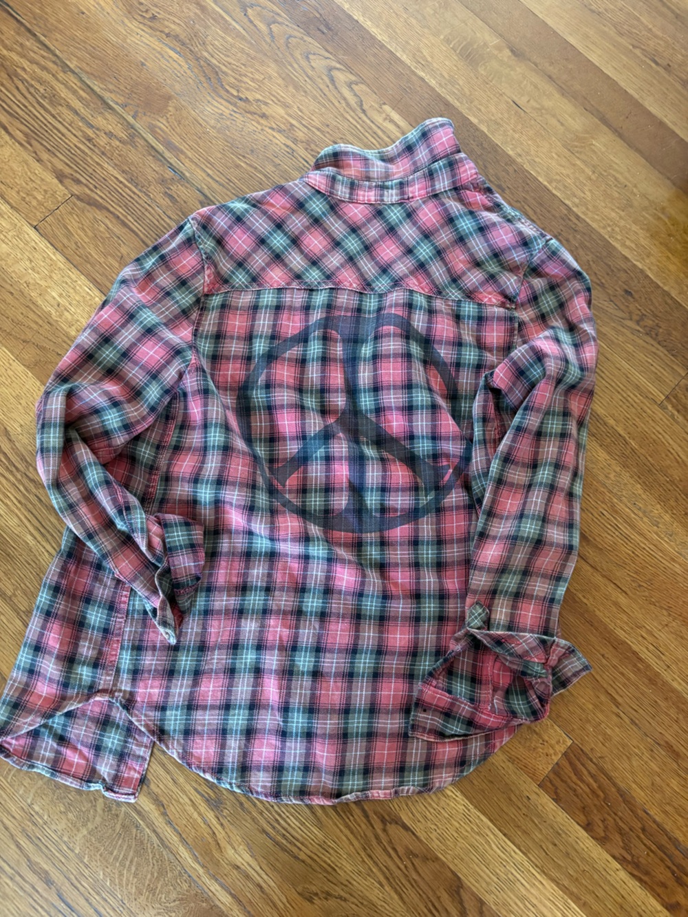Junk Food Plaid Flannel Top with Peace Print